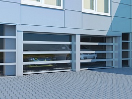 Промышленные секционные ворота DoorHan Isd02 из алюминиевых панорамных панелей с торсионным механизмом